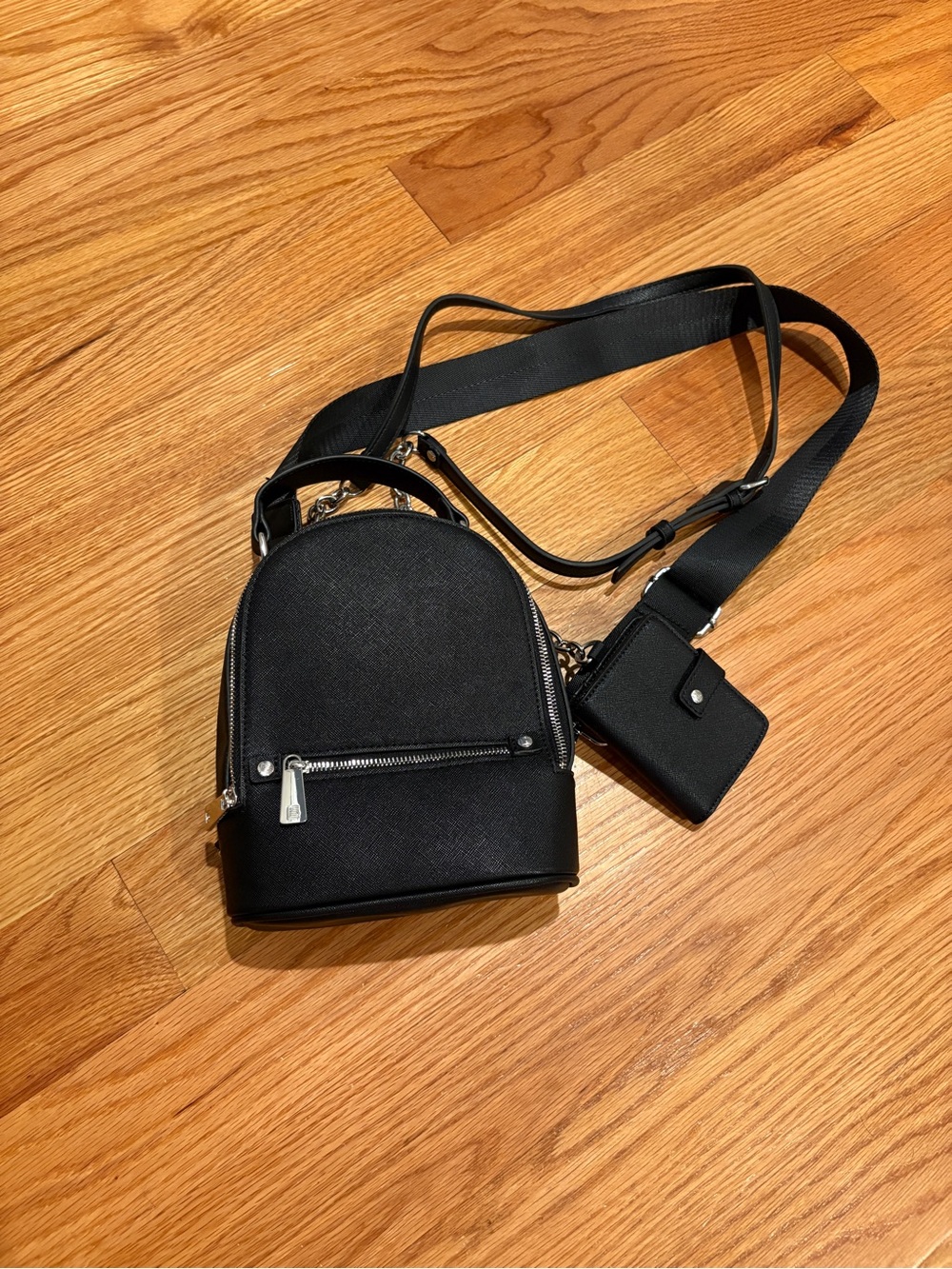 Black Mini Crossbody Backpack with Card Holder